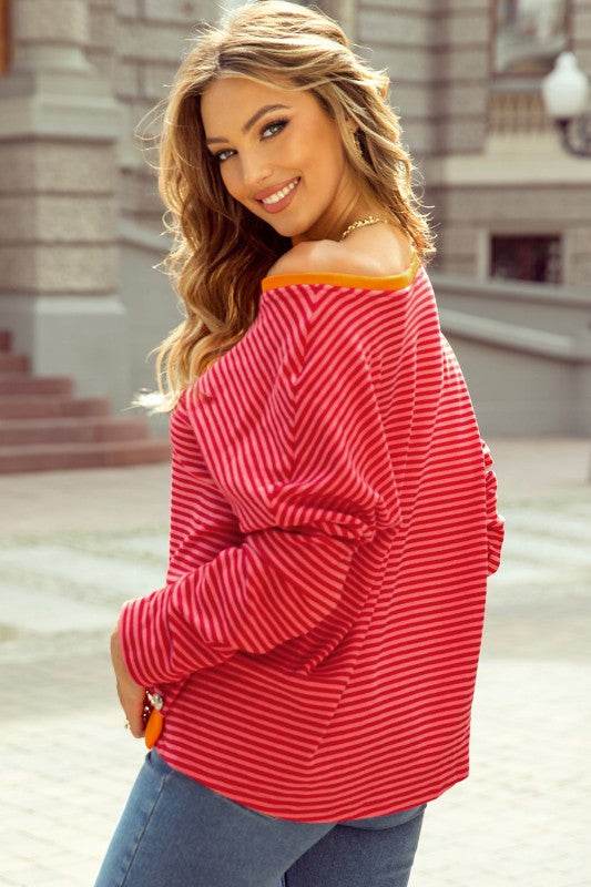 Camila Striped Side Buttons Drop Shoulder Top - Shop Style & More | Fresh Looks, Everyday Deals & Free Shipping