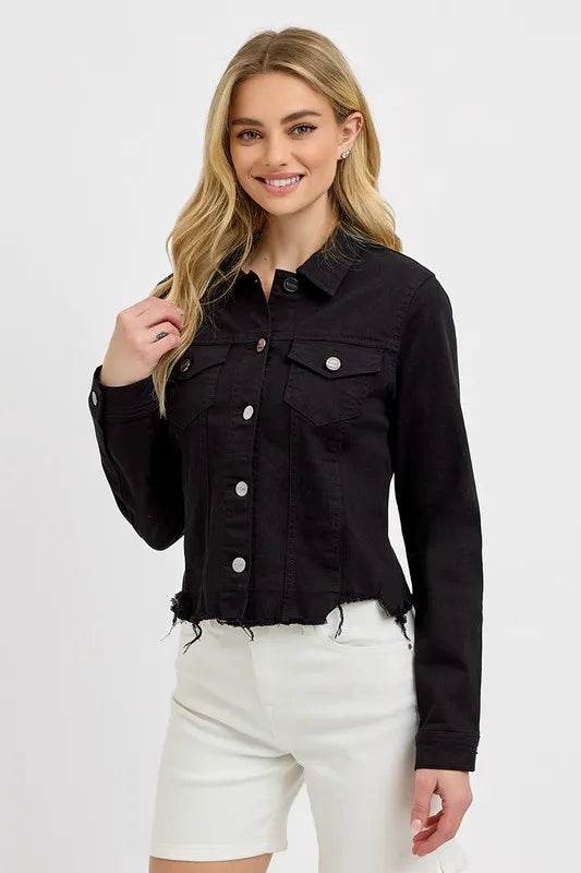 RISEN Full Size Irregular Fray Hem Button Up Denim Jacket Plus Size - Shop Style & More | Fresh Looks, Everyday Deals & Free Shipping
