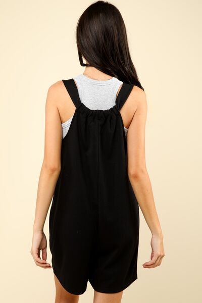VERY J Tie Shoulder Front Pocket Romper Jumpsuits
