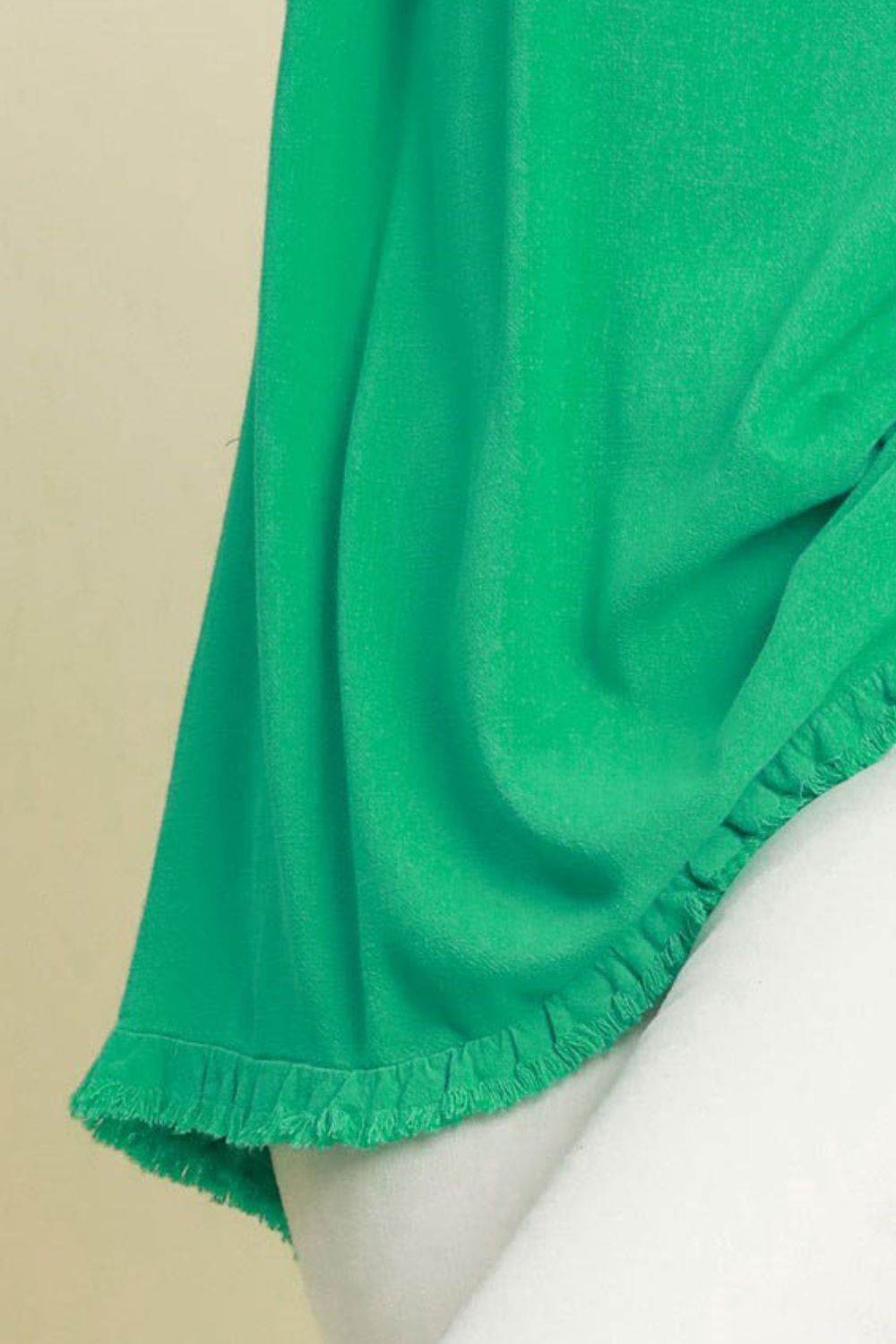 Umgee Full Size Seam Detail Linen Ruffle Fringe Edge Top Plus Size - Shop Style & More | Fresh Looks, Everyday Deals & Free Shipping