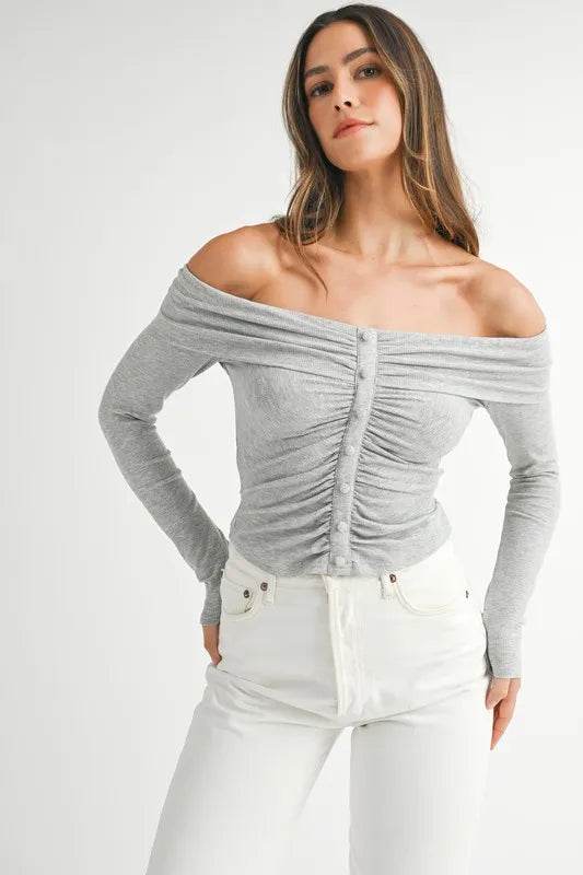 MABLE Off-Shoulder Long Sleeve T-Shirt - Shop Style & More | Fresh Looks, Everyday Deals & Free Shipping