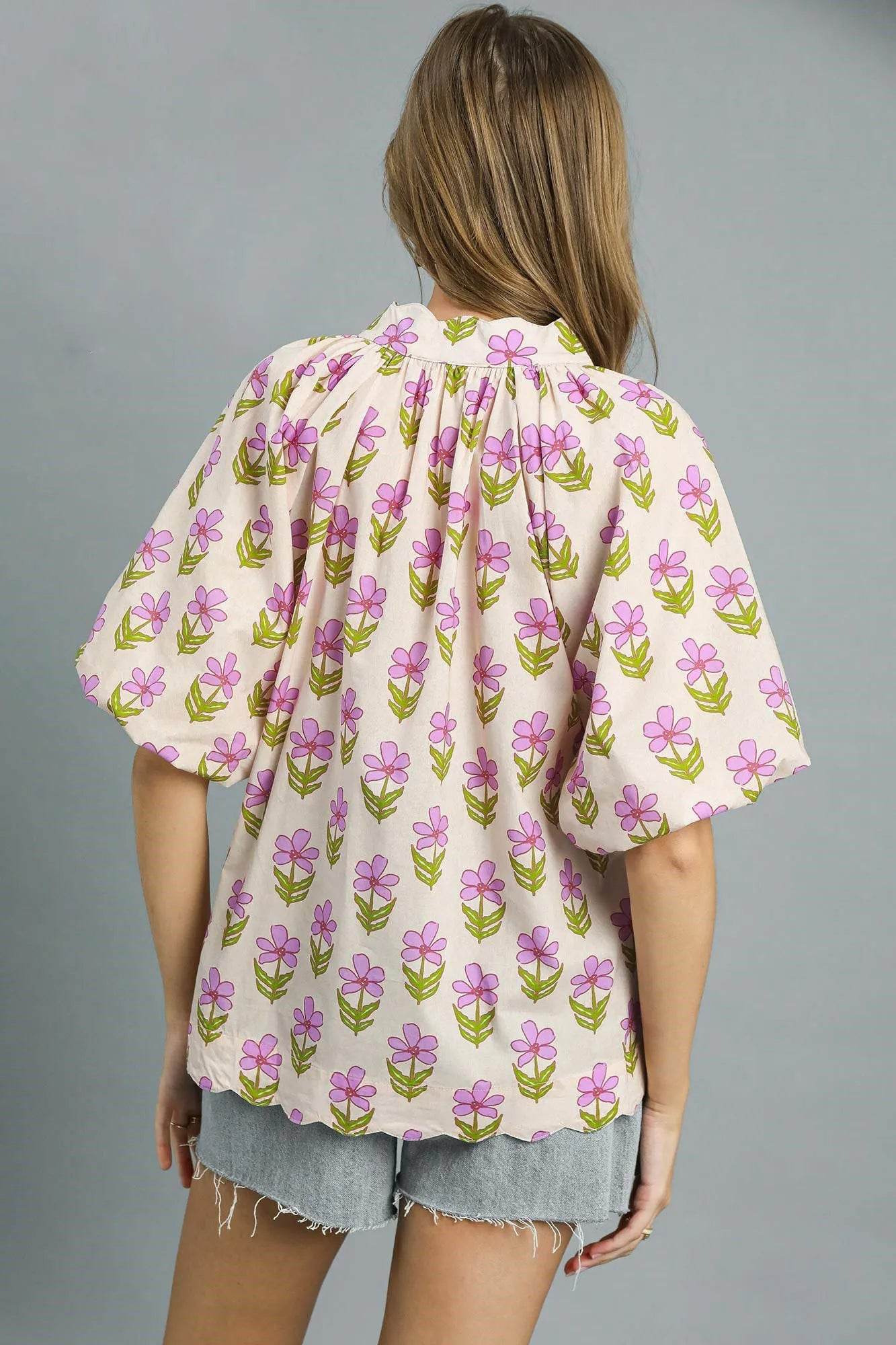 Umgee Floral Print Puff Sleeve Blouse - Shop Style & More | Fresh Looks, Everyday Deals & Free Shipping