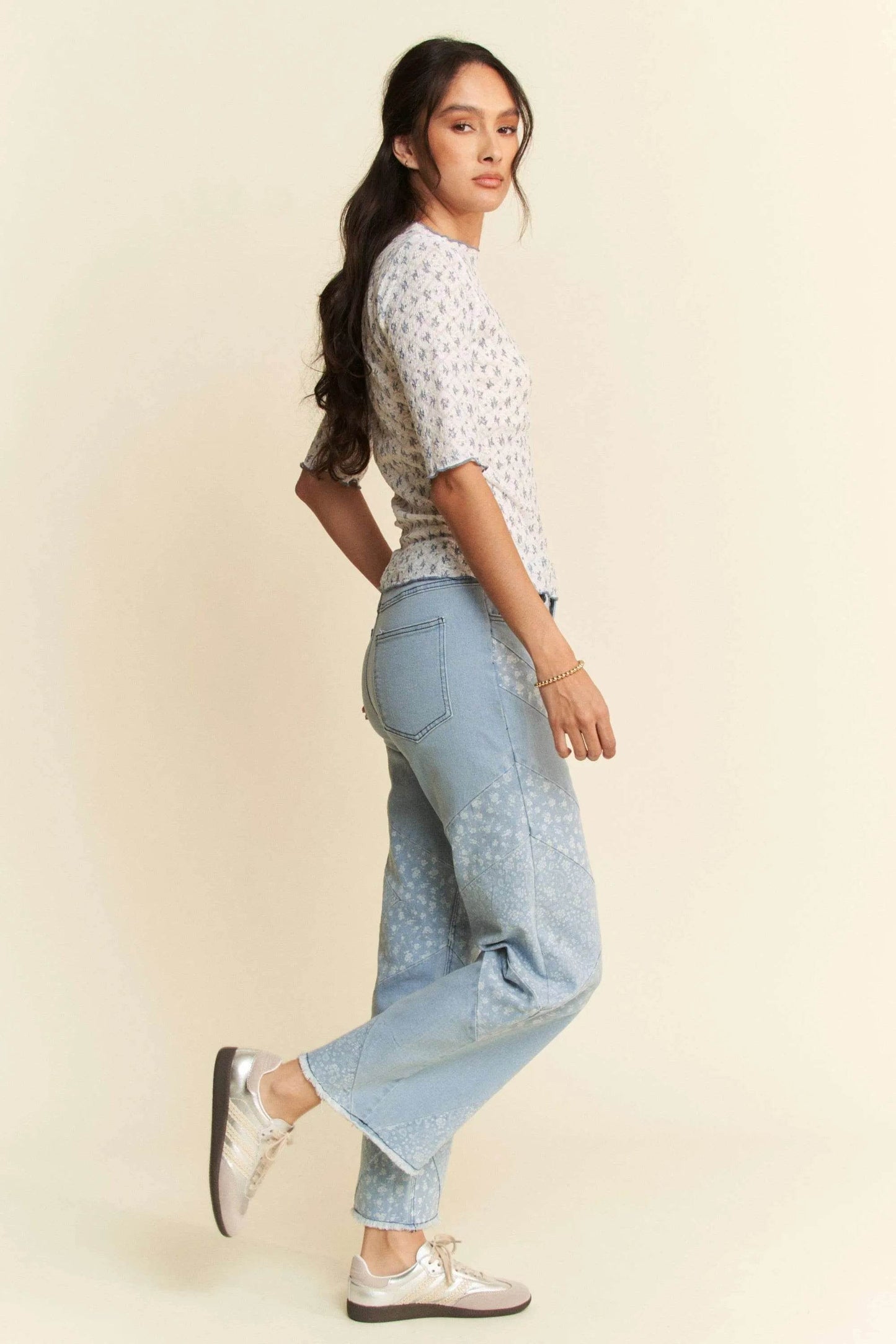 Davi & Dani Lace Stretch Floral Marrow Edge Half Sleeve Top - Shop Style & More | Fresh Looks, Everyday Deals & Free Shipping