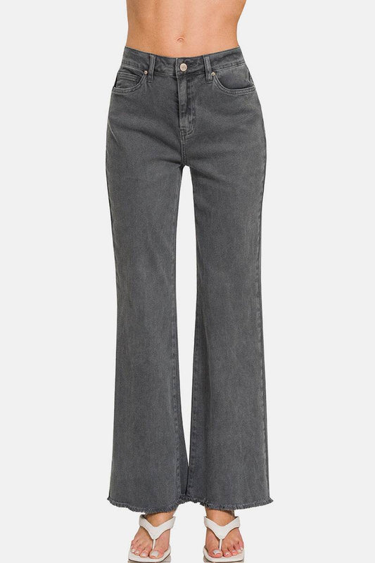 Zenana Acid Washed Frayed Hem Bootcut Jeans - Shop Style & More | Fresh Looks, Everyday Deals & Free Shipping