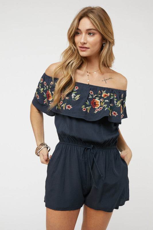 Floral Embroidered Off Shoulder Romper - Shop Style & More | Fresh Looks, Everyday Deals & Free Shipping