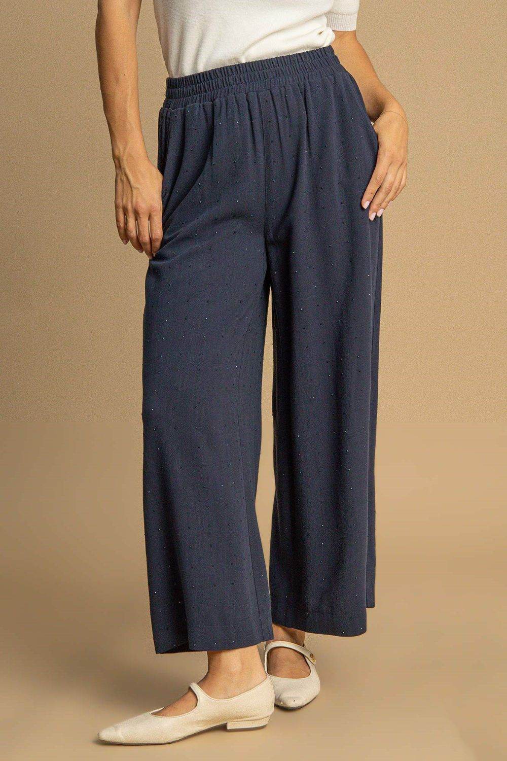 Umgee Full Size High Waisted Embellished Linen Pants Plus Size - Shop Style & More | Fresh Looks, Everyday Deals & Free Shipping