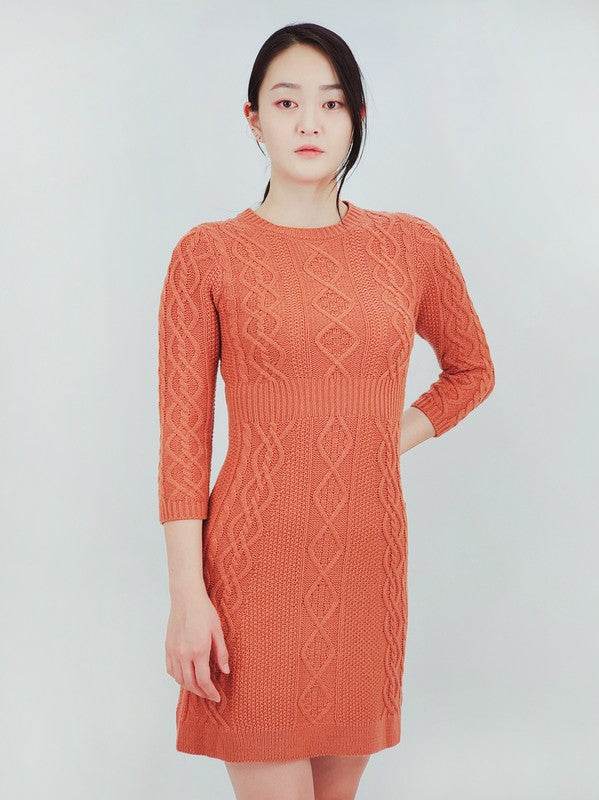 Cable Knit Round Neck 3/4 Slvs Mini Sweater Dress - Shop Style & More | Fresh Looks, Everyday Deals & Free Shipping