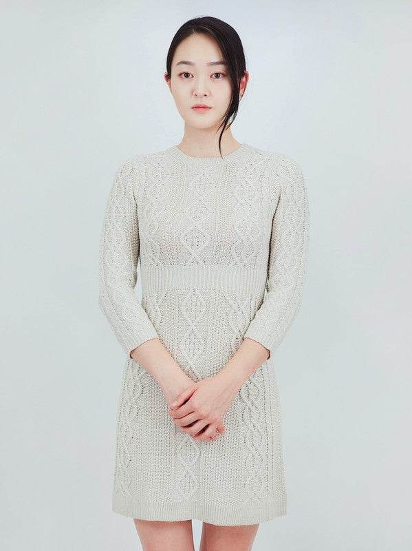 Cable Knit Round Neck 3/4 Slvs Mini Sweater Dress - Shop Style & More | Fresh Looks, Everyday Deals & Free Shipping