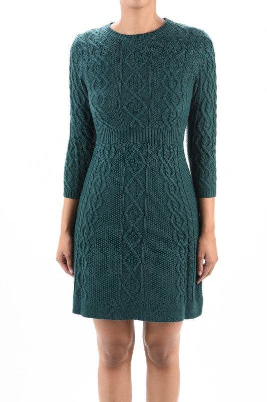 Cable Knit Round Neck 3/4 Slvs Mini Sweater Dress - Shop Style & More | Fresh Looks, Everyday Deals & Free Shipping