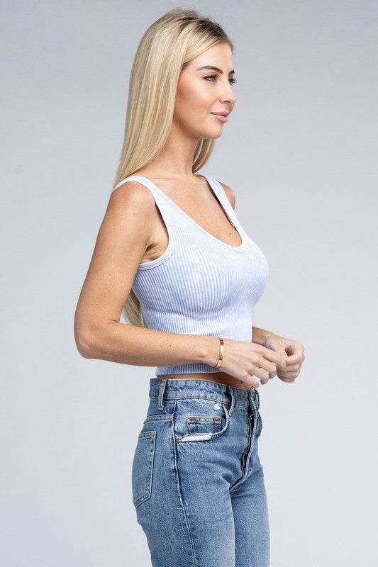 2-Way Neckline Washed Ribbed Cropped Tank Top - Shop Style & More | Fresh Looks, Everyday Deals & Free Shipping