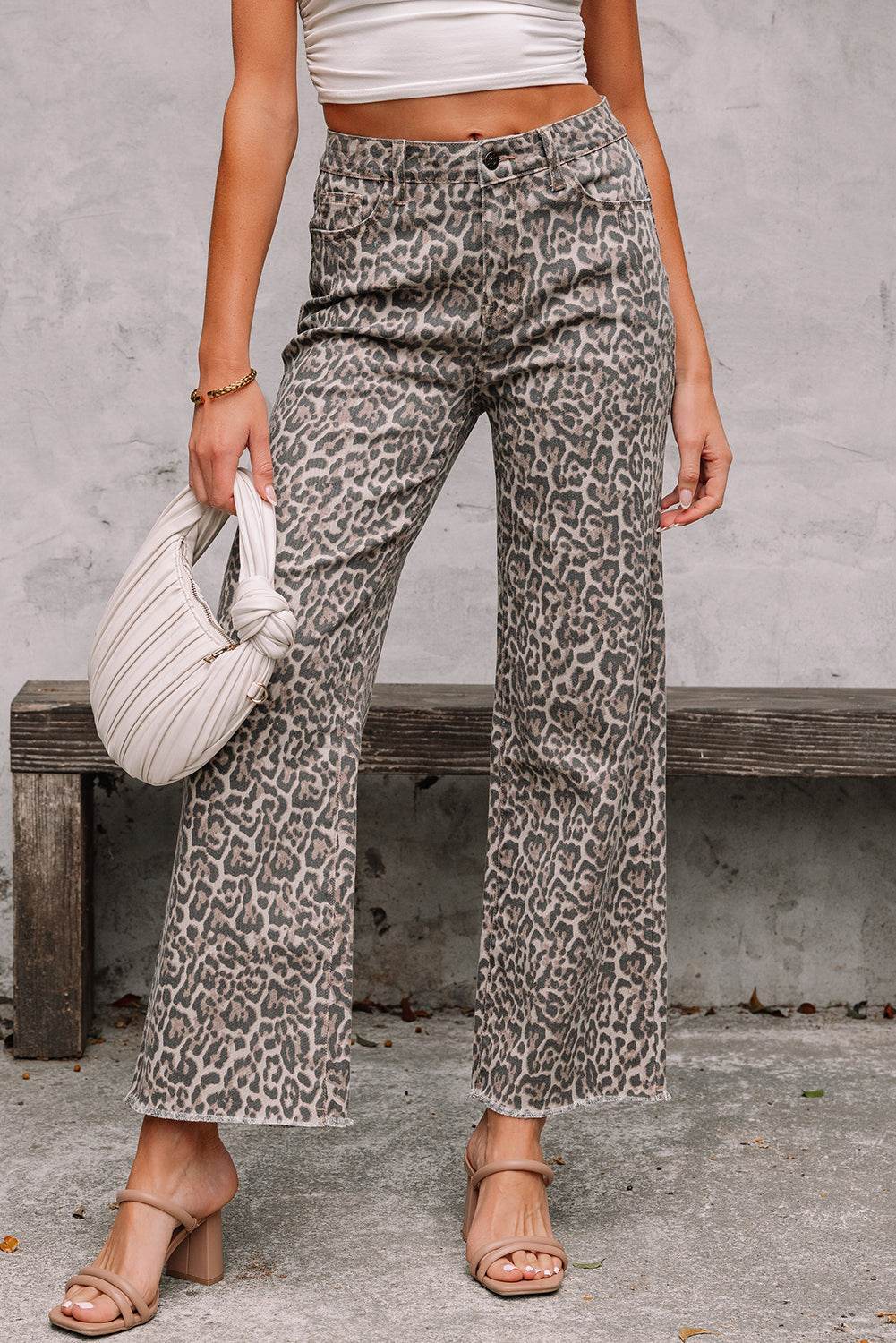 Brown Leopard Frayed Edge Wide Leg High Waist Jeans - Shop Style & More | Fresh Looks, Everyday Deals & Free Shipping