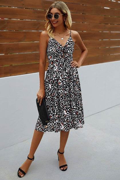 V Neck Spaghetti Strap Leopard Cut Out Midi Dress - Shop Style & More | Fresh Looks, Everyday Deals & Free Shipping