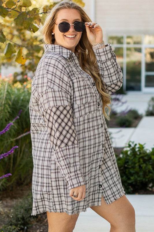 Plus Size Plaid Buttoned Raw Hem Tunic Shirt Dress - Shop Style & More | Fresh Looks, Everyday Deals & Free Shipping