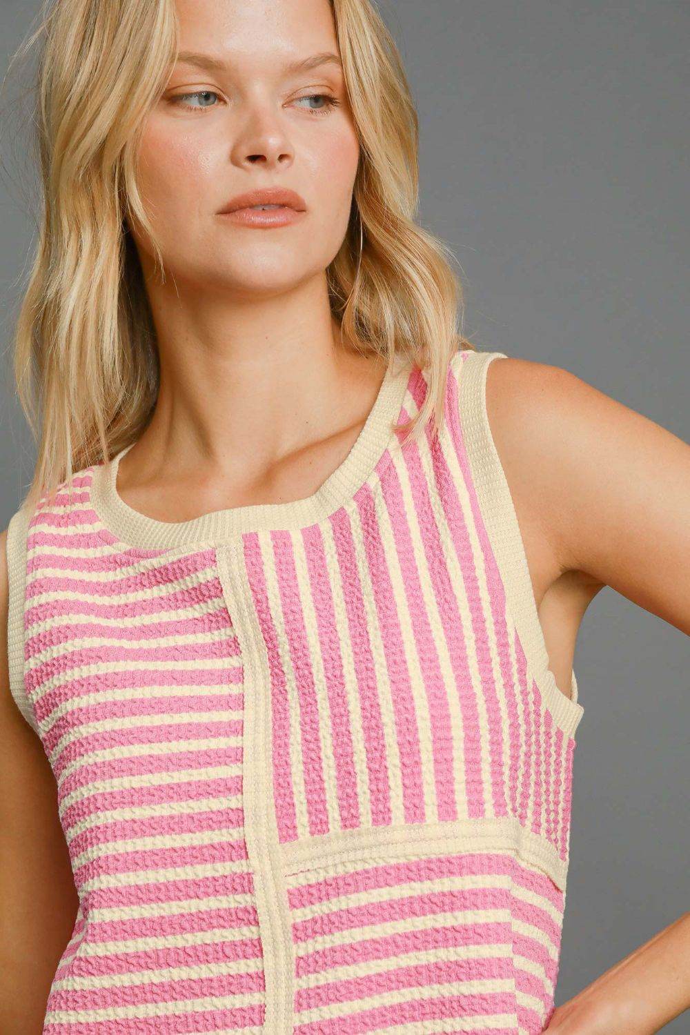 Umgee Round Neck Texture Striped Tank - Shop Style & More | Fresh Looks, Everyday Deals & Free Shipping