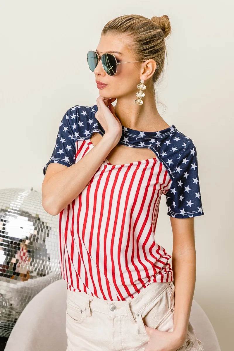 BiBi American Flag Theme Front Cut Out Top - Shop Style & More | Fresh Looks, Everyday Deals & Free Shipping
