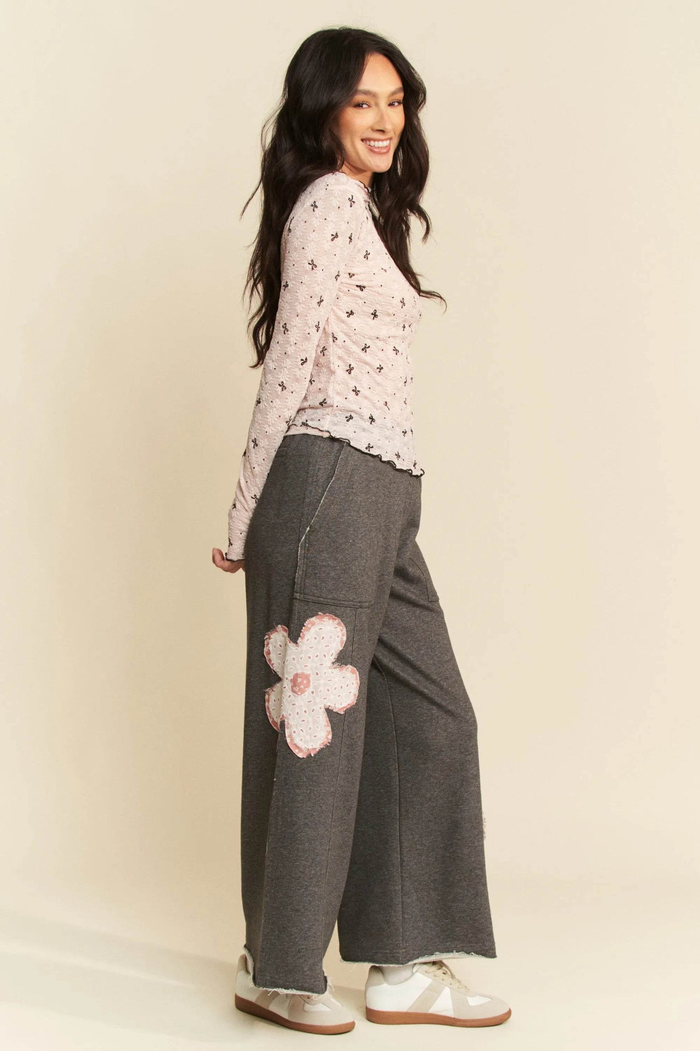 Davi & Dani Ribbon Bow Lace Hem Long Sleeve Mesh Layering Top - Shop Style & More | Fresh Looks, Everyday Deals & Free Shipping