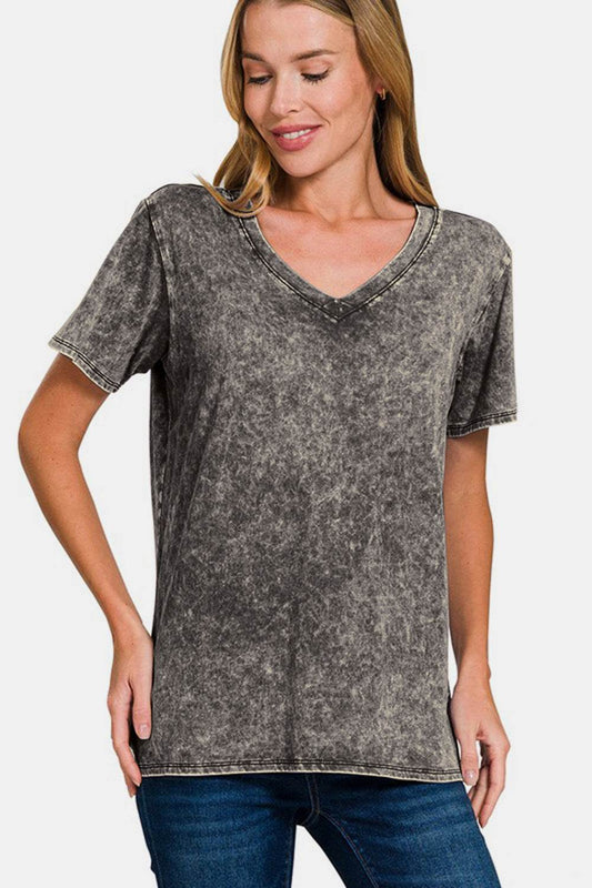 Zenana Full Size Washed Short Sleeve V-Neck T-Shirt - Shop Style & More | Fresh Looks, Everyday Deals & Free Shipping