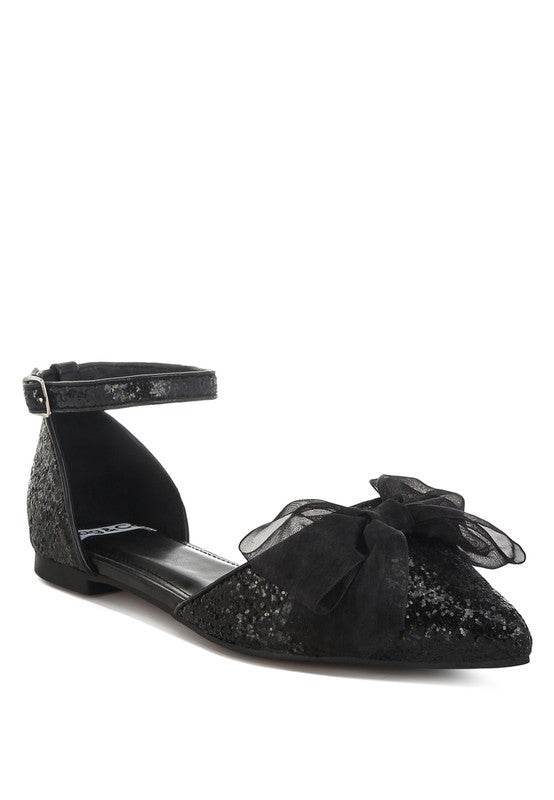 Clarice Sheer Bow Detail Glitter Flat Sandals - Shop Style & More | Fresh Looks, Everyday Deals & Free Shipping
