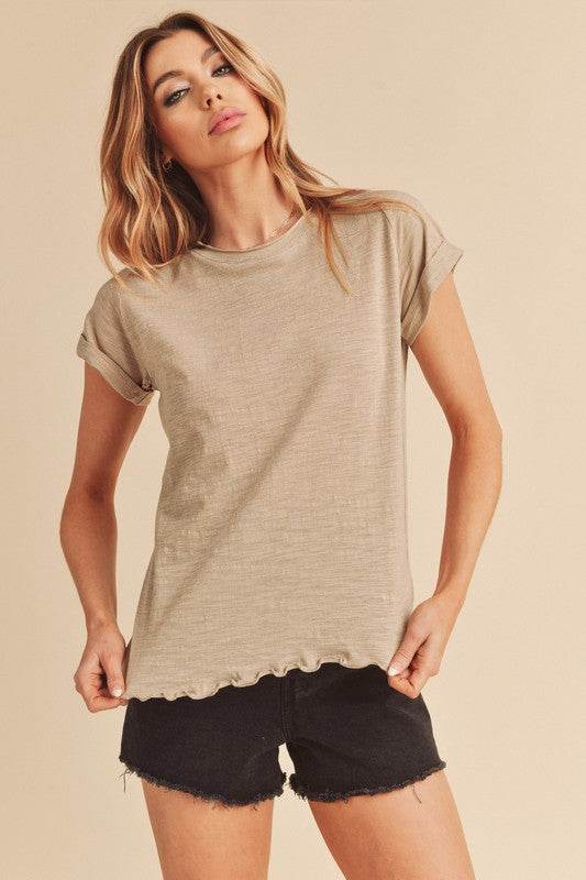 Aemi + Co Lettuce Edge Round Neck Short Sleeve T-Shirt - Shop Style & More | Fresh Looks, Everyday Deals & Free Shipping