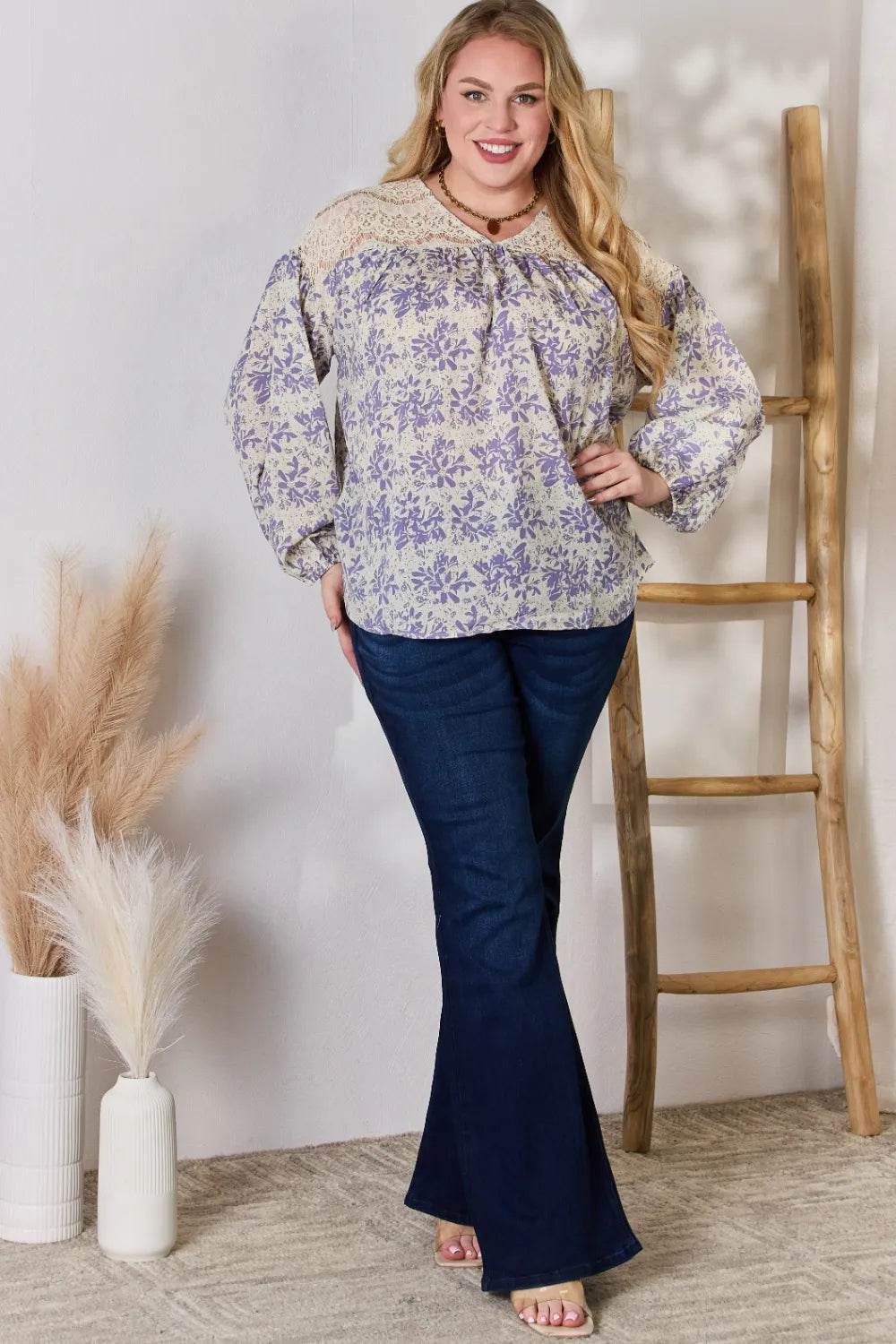 Hailey & Co Full Size Lace Detail Printed Blouse - Shop Style & More | Fresh Looks, Everyday Deals & Free Shipping