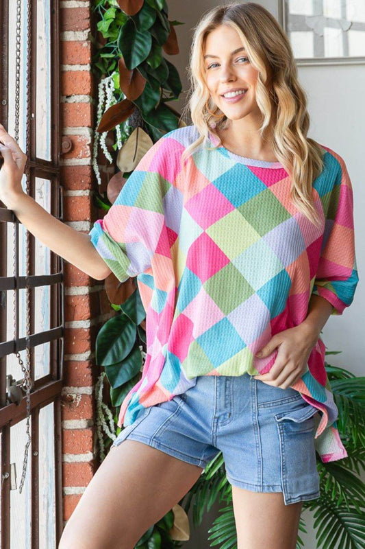 HOPELY Color Block Waffle Oversized T-Shirt - Shop Style & More | Fresh Looks, Everyday Deals & Free Shipping