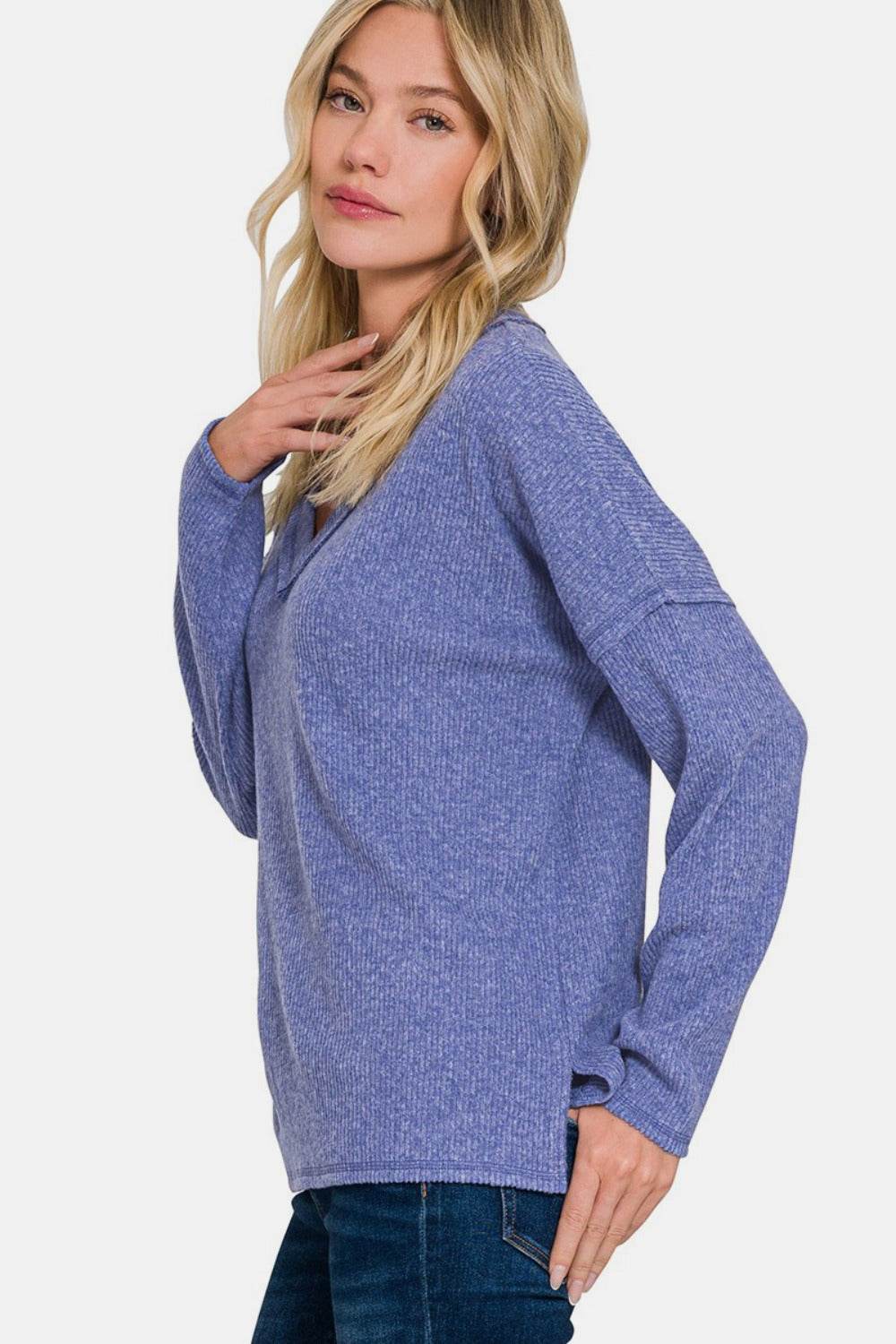 Zenana Full Size Ribbed V-Neck Drop Shoulder Top - Shop Style & More | Fresh Looks, Everyday Deals & Free Shipping