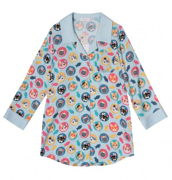 CAT PRINT BLUE SLEEP SHIRT - Shop Style & More | Fresh Looks, Everyday Deals & Free Shipping