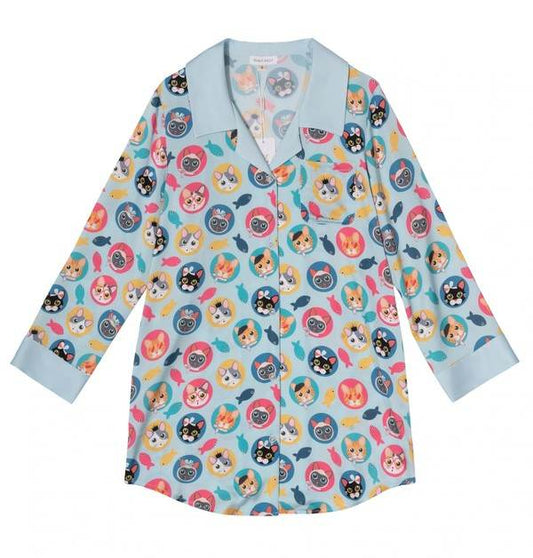 CAT PRINT BLUE SLEEP SHIRT - Shop Style & More | Fresh Looks, Everyday Deals & Free Shipping