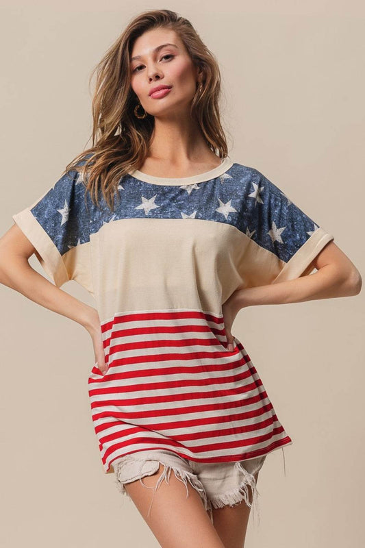 BiBi American Flag Theme Short Sleeve T-Shirt - Shop Style & More | Fresh Looks, Everyday Deals & Free Shipping