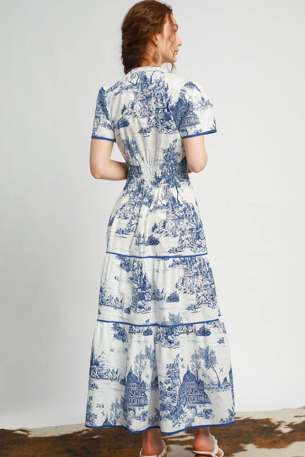 Umgee Full Size Landscape Print Short Sleeve Tiered Maxi Dress Plus Size - Shop Style & More | Fresh Looks, Everyday Deals & Free Shipping