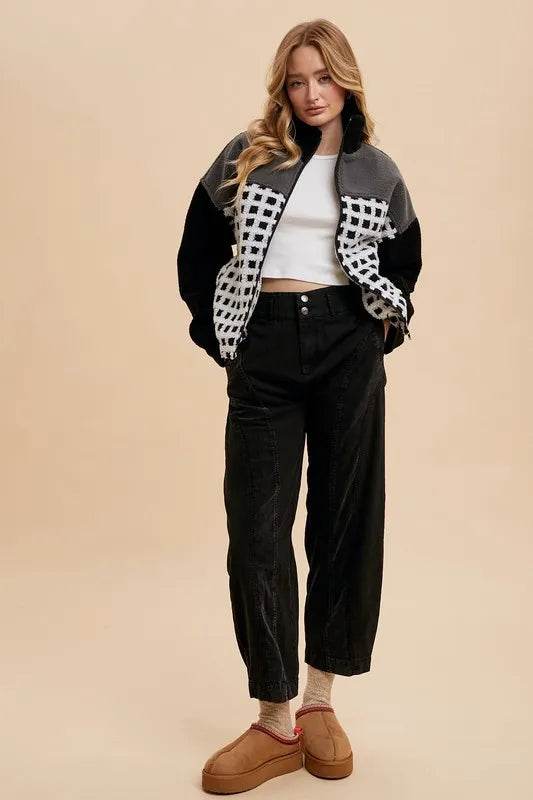 Annie Wear Plaid Zip Up Drop Shoulder Sherpa Jacket - Shop Style & More | Fresh Looks, Everyday Deals & Free Shipping