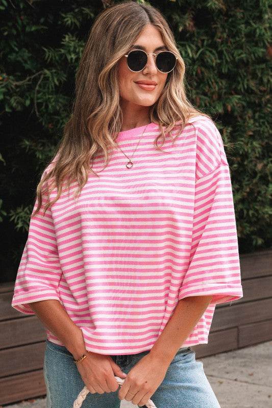 Riley Stripe Bowknot Cutout Back Loose Top - Shop Style & More | Fresh Looks, Everyday Deals & Free Shipping