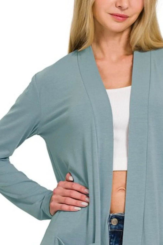 Zenana Slouchy Lightweight Open Front Pocket Cardigan - Shop Style & More | Fresh Looks, Everyday Deals & Free Shipping