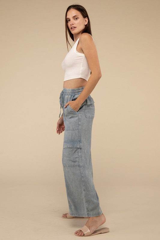 Washed Linen Elastic Band Waist Cargo Pants - Shop Style & More | Fresh Looks, Everyday Deals & Free Shipping