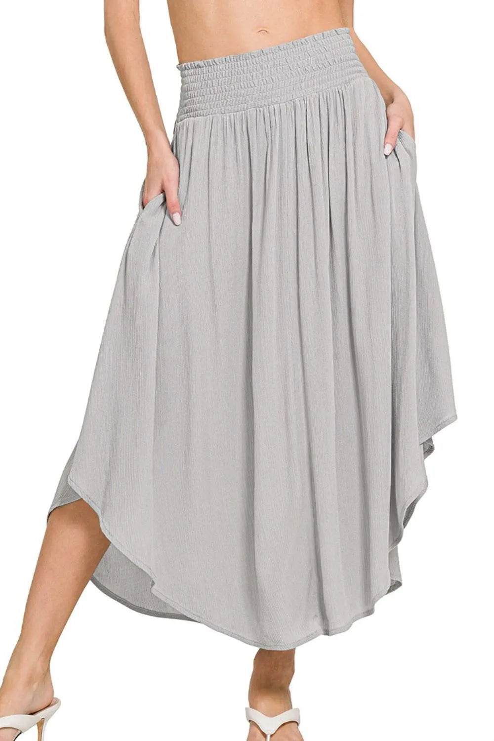 Zenana Woven Crinkle Smocked Waist Maxi Skirt W Pockets - Shop Style & More | Fresh Looks, Everyday Deals & Free Shipping