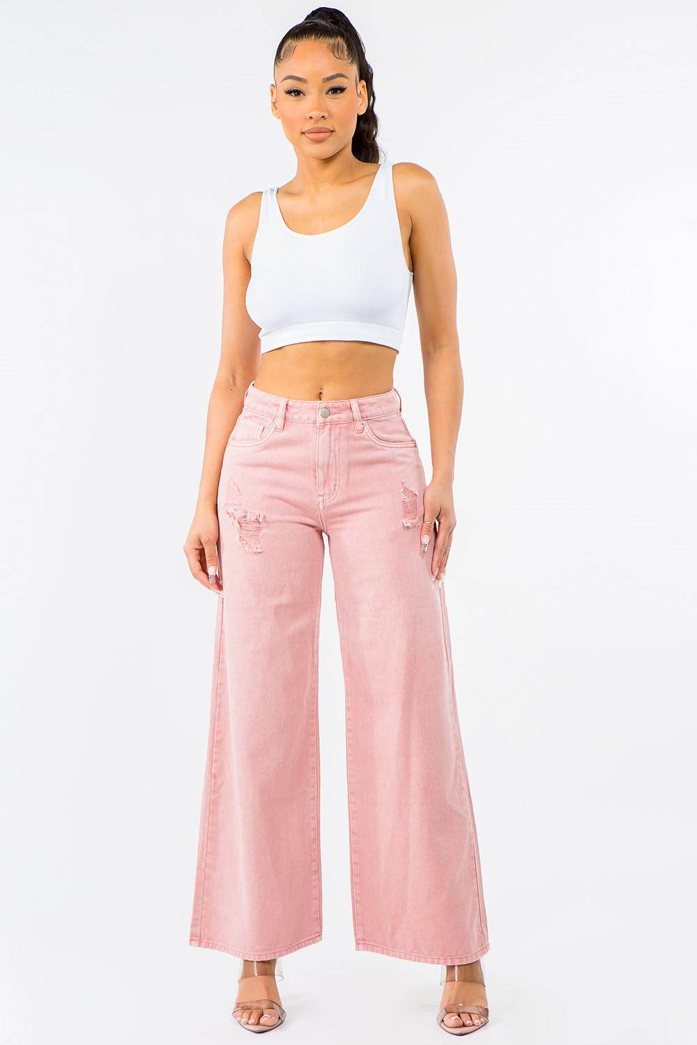 American Bazi High Waist Distressed Wide Leg Jeans - Shop Style & More | Fresh Looks, Everyday Deals & Free Shipping