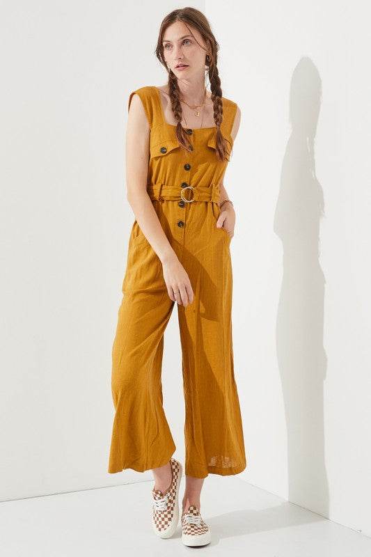 PLUS SLEEVELESS SQUARE NECK BUTTON ANKLE JUMPSUIT - Shop Style & More | Fresh Looks, Everyday Deals & Free Shipping