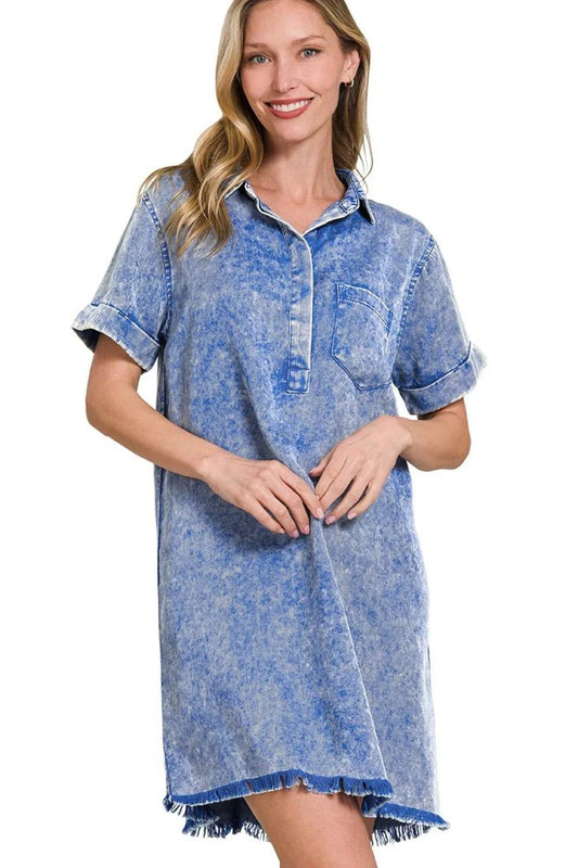 Zenana Tencel Mineral Washed Collared Shirts Dress - Shop Style & More | Fresh Looks, Everyday Deals & Free Shipping