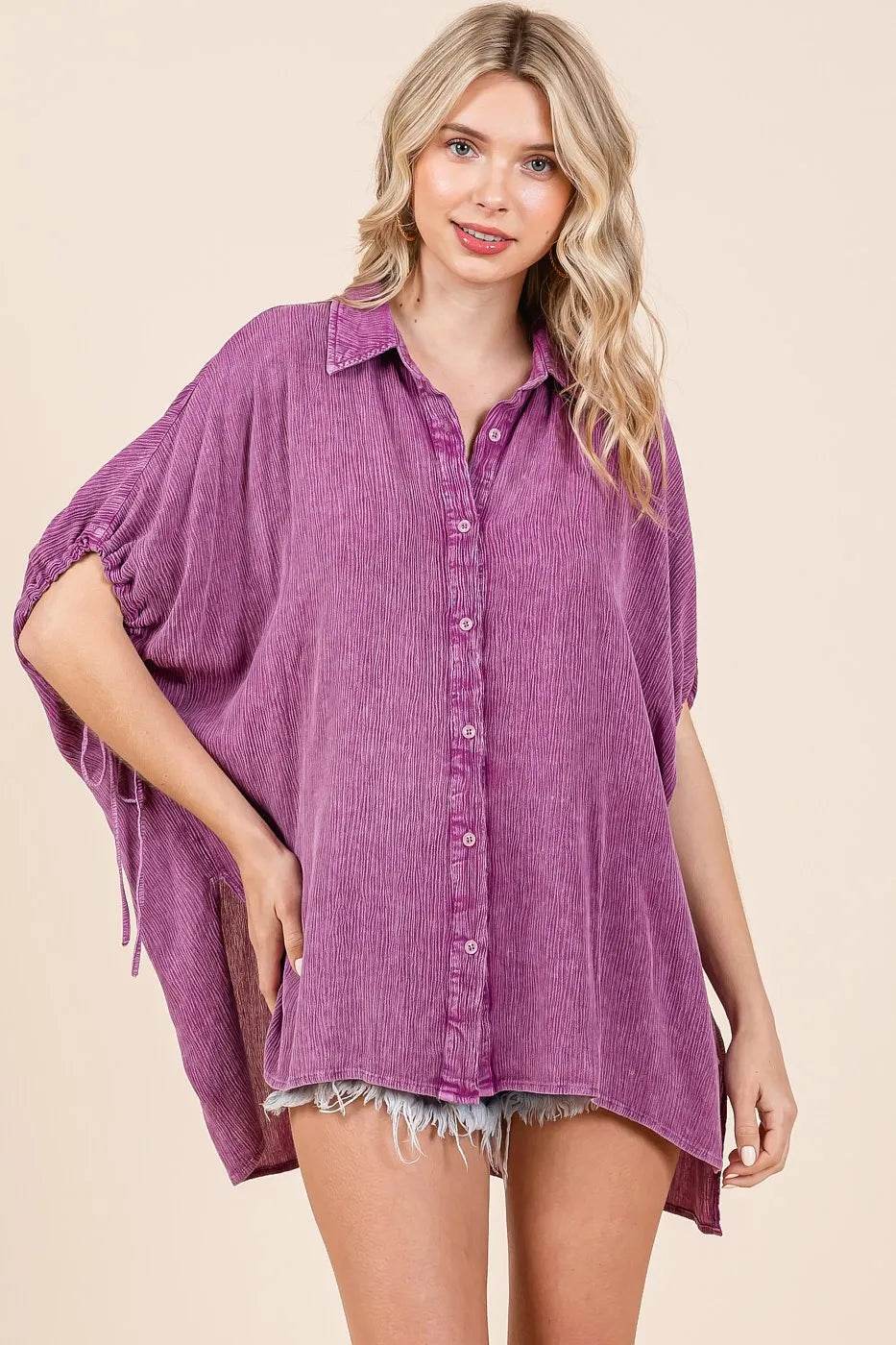 Mittoshop Mineral Wash Loose Fit Button Down Shirt - Shop Style & More | Fresh Looks, Everyday Deals & Free Shipping