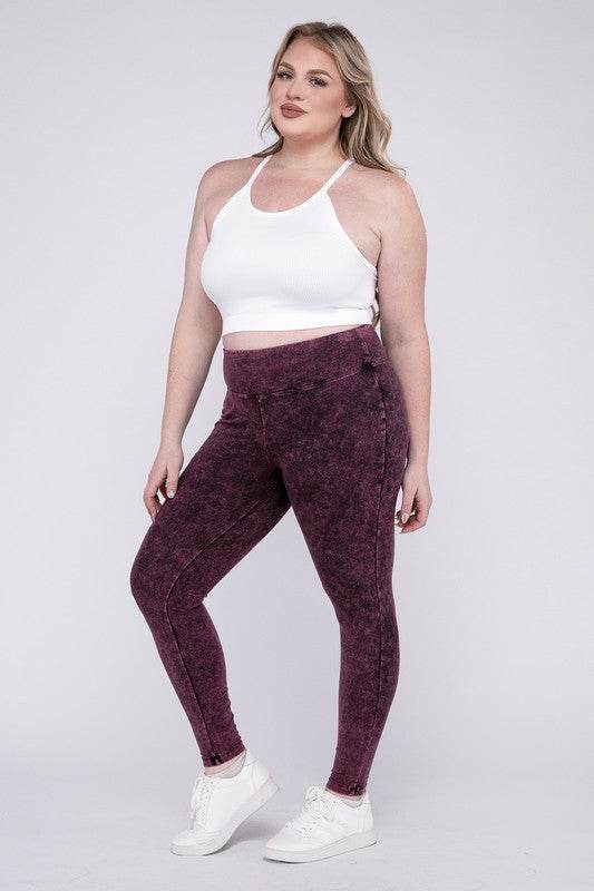 Plus Mineral Washed Wide Waistband Yoga Leggings - Shop Style & More | Fresh Looks, Everyday Deals & Free Shipping