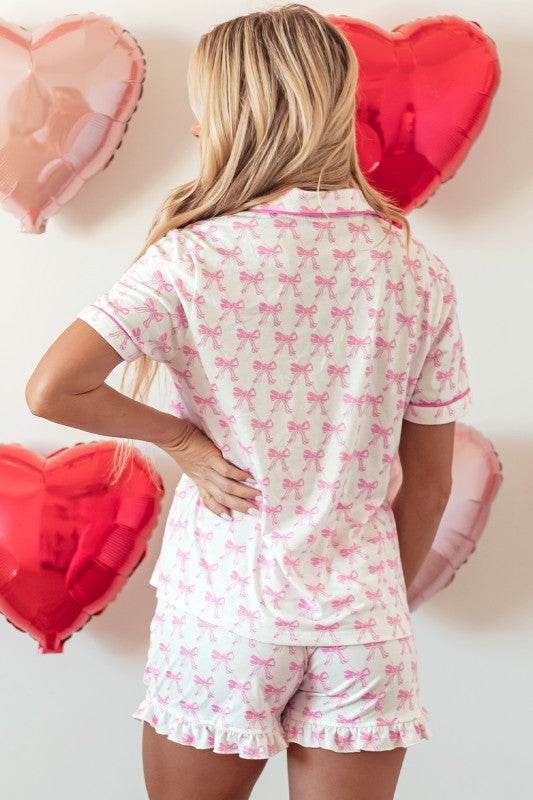 Pink Short Sleeve and Ruffled Shorts Pajama Set - Shop Style & More | Fresh Looks, Everyday Deals & Free Shipping