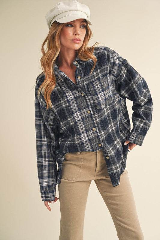 Aemi + Co Frayed Hem Plaid Button Up Flannel Shirt - Shop Style & More | Fresh Looks, Everyday Deals & Free Shipping