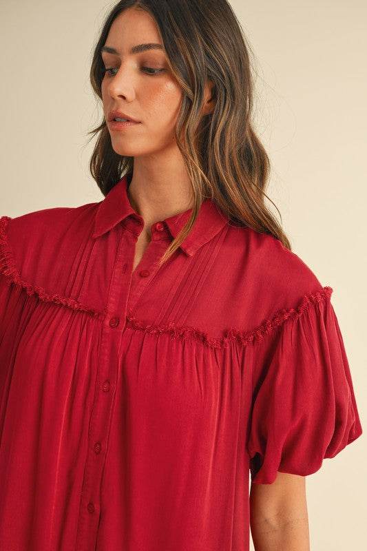 Annie Wear Mineral Washed Button Down Puff Sleeve Shirt Dress - Shop Style & More | Fresh Looks, Everyday Deals & Free Shipping