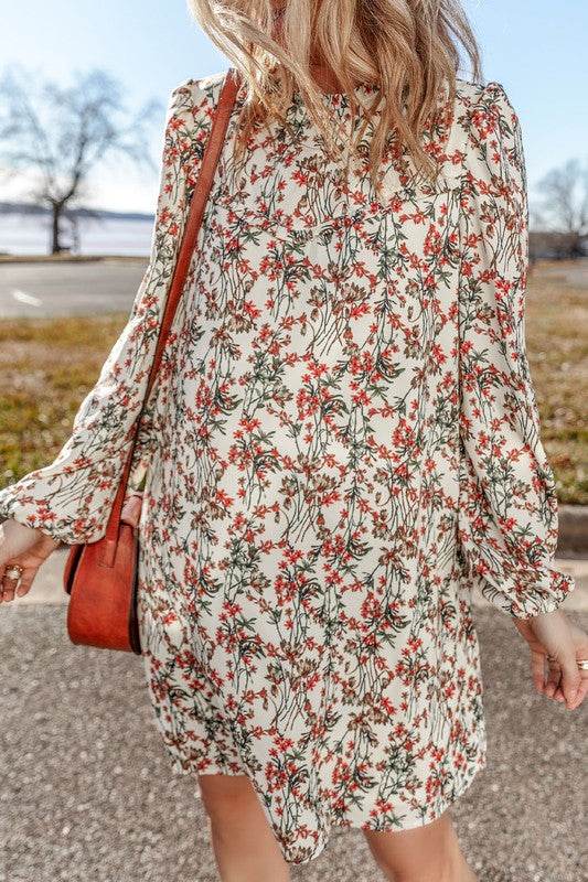 White Floral Printed Long Sleeve Mini Dress - Shop Style & More | Fresh Looks, Everyday Deals & Free Shipping