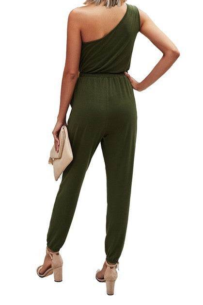 One Shoulder Sleeveless Elastic Waist Jumpsuit - Shop Style & More | Fresh Looks, Everyday Deals & Free Shipping