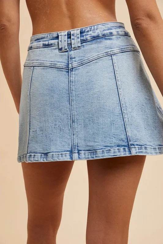 Annie Wear Button Detail Stretch Denim Wrap Mini Skort - Shop Style & More | Fresh Looks, Everyday Deals & Free Shipping