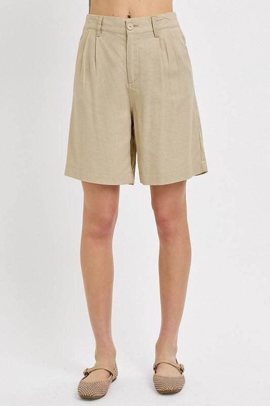 RISEN High Rise Pleated Front Shorts - Shop Style & More | Fresh Looks, Everyday Deals & Free Shipping