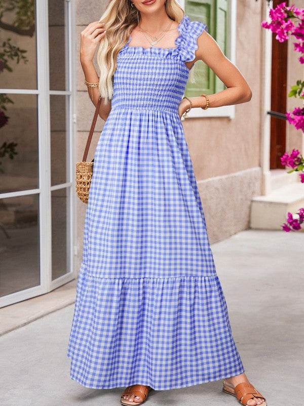 Blue Gingham plaid check maxi dress - Shop Style & More | Fresh Looks, Everyday Deals & Free Shipping