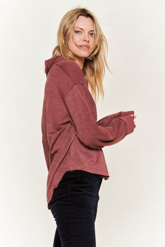 Deep V-neck Collared Long sleeve Knit Top JJT1024 - Shop Style & More | Fresh Looks, Everyday Deals & Free Shipping