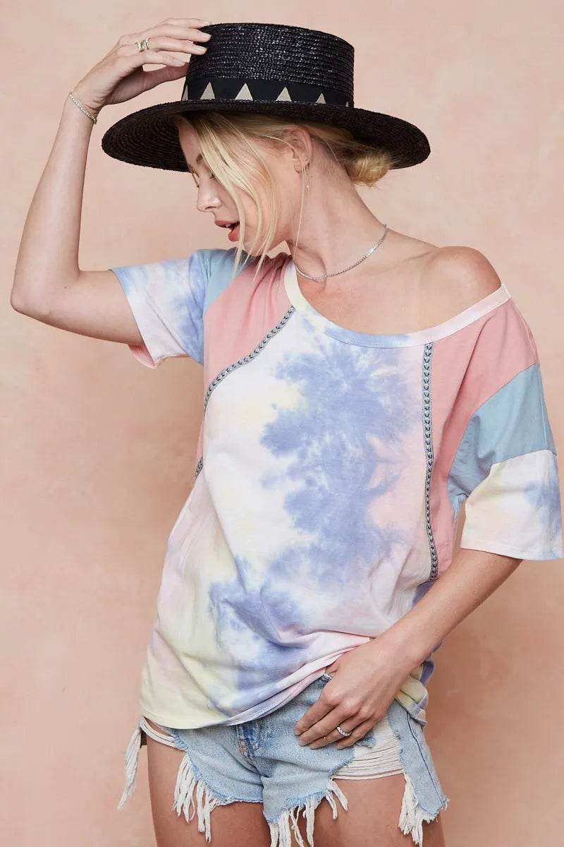 BiBi Tie Dye Printed Cotton Color Block T-Shirt - Shop Style & More | Fresh Looks, Everyday Deals & Free Shipping
